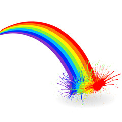 Rainbow with paint splashes on white background. Vector illustration.