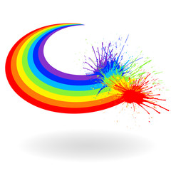 Rainbow with paint splashes on white background. Vector illustration.