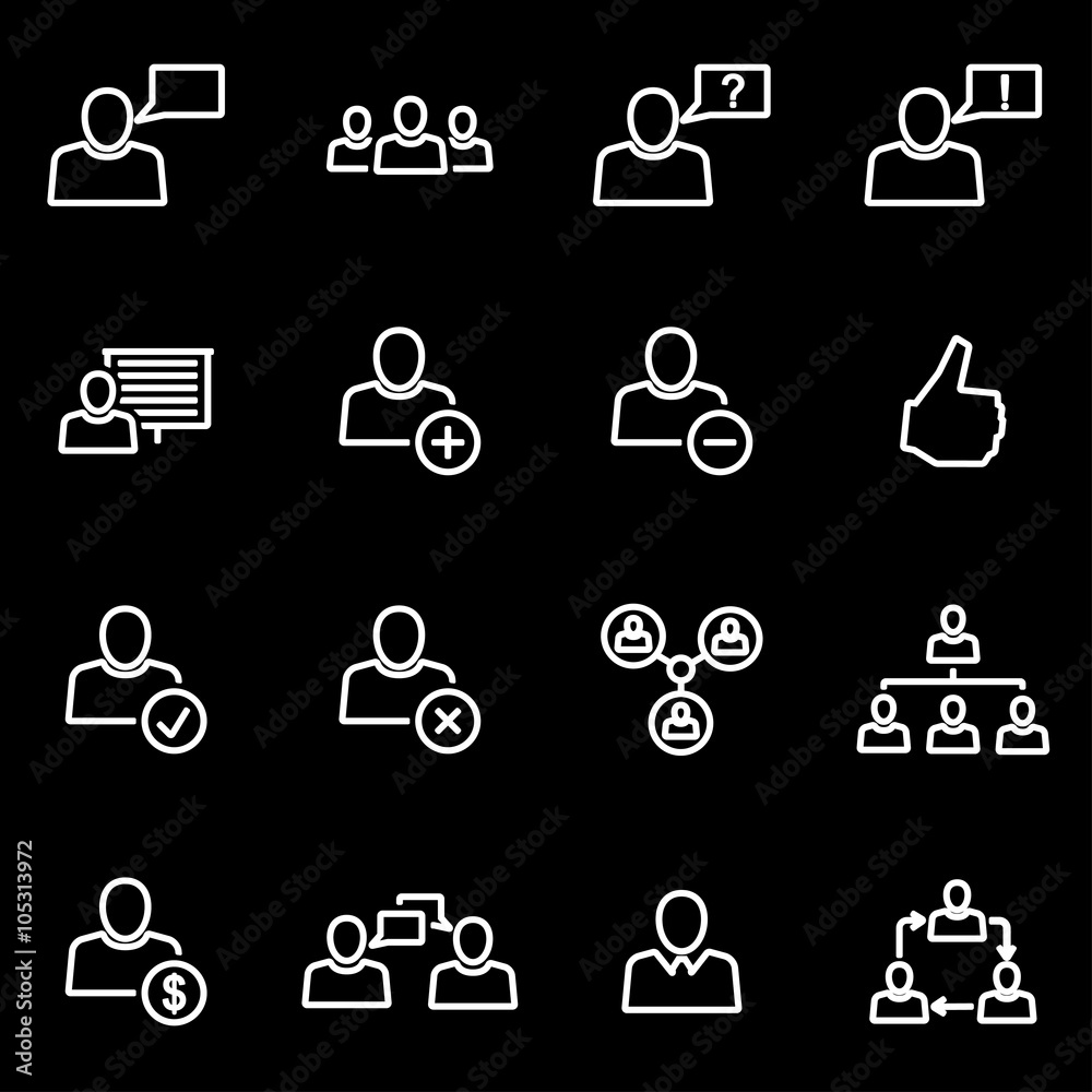 Poster vector line office people icon set. office people icon object, office people icon picture, office pe