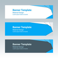Material design banners. Set of modern colorful horizontal vector banners, page headers. Can be used as a trendy business template or in a web design. Vector illustration.