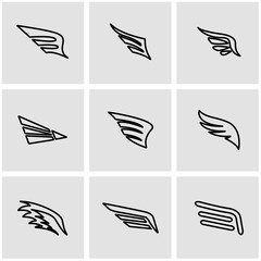 Vector line wing icon set. Wing Icon Object, Wing Icon Picture, Wing Icon Image - stock vector