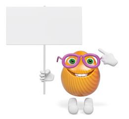Monster character pointing at poster isolated 3d rendering