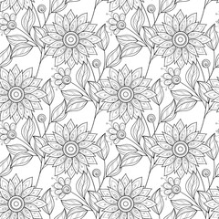 Vector Seamless Monochrome Floral Pattern