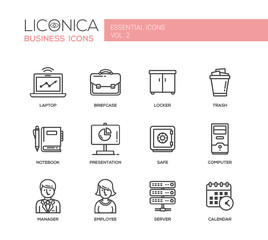Set of modern office flat design icons and pictograms 
