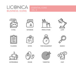 Set of modern office flat design icons and pictograms. 