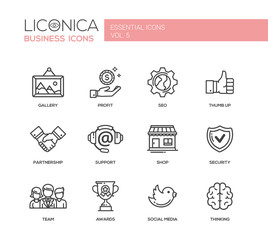 Set of modern office line flat design icons and pictograms 