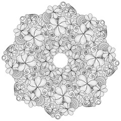 Vector Monochrome Hand Drawn Wreath with Decorative Clover and C