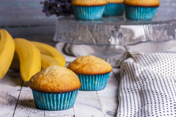 banana muffins on the wooden table