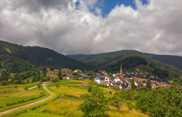 Fototapeta na wymiar Beautiful panoramic view of the mountain village Bermersbach..Germany.Schwarzwald.