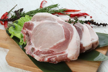 Raw pork t-bone steak