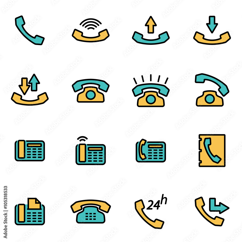 Canvas Prints Trendy flat line icon pack for designers and developers. Vector line telephone icon set, telephone icon object, telephone icon picture, telephone icon image - stock vector