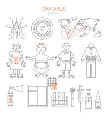 Set linear icons Zika virus