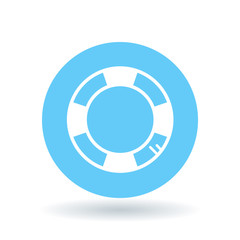 Life buoy icon. Life saver sign. Life preserver symbol. lifesaver icon on blue circle background. Vector illustration.