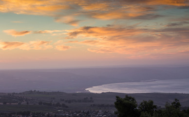 View from Galilee Mountains to Galilee Sea, Kinneret, Israel. Go