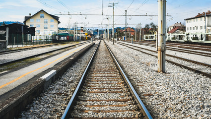 Fototapeta na wymiar Railroad station and railroad tracks