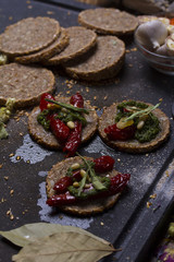 italian canapes set over rustic background
