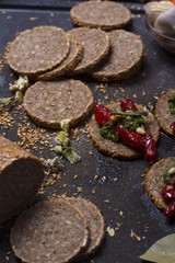 italian canapes set over rustic background