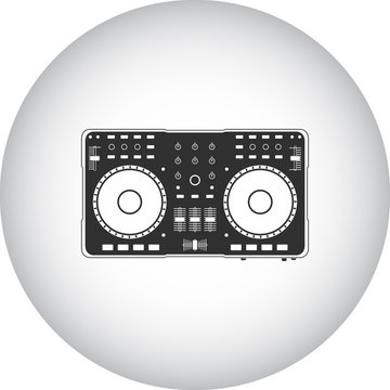 DJ mixer station simple icon on round background