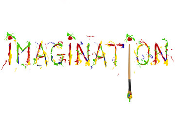 Word imagination painted by multicolor paint