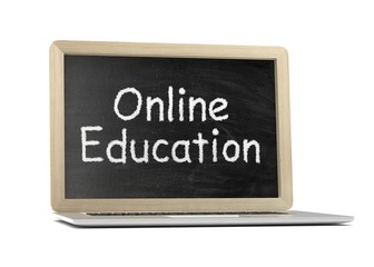 Obraz premium Laptop with chalkboard, online education concept