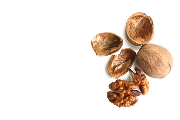 delicious and nutritious broken walnuts isolated on white background