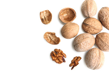 delicious and nutritious broken walnuts isolated on white background