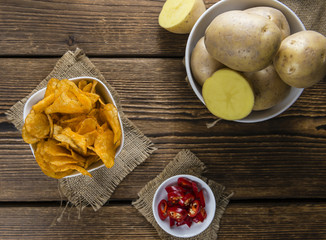 Portion of crispy Potato Chips (selective focus)