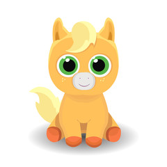 Sitting cute smiling little pony isolated on white background. Vector illustration.