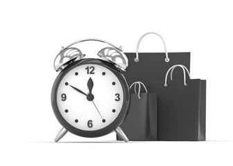 alarm clock and shopping bag (time to buy concept)