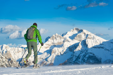 Fototapeta na wymiar Training in the mountains in wintertime.