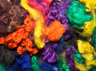 Random collection of colorful wool threads