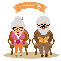 Illustration of a cute grandmother and grandfather with grand parents day text.