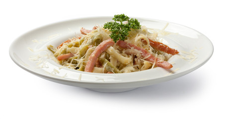 Pasta Carbonara. Front view.