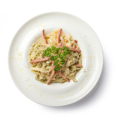 Pasta Carbonara. Top view.