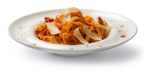 Pasta bolognese. Front view.