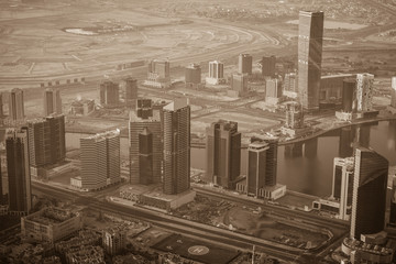 Dubai downtown morning scene. Top view