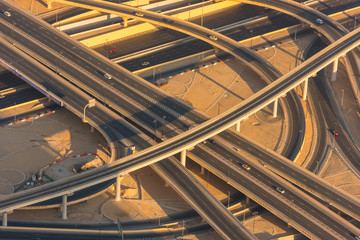 Top view of highway interchange in Dubai