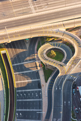 Top view of highway interchange in Dubai