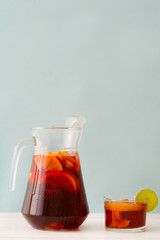 Spanish sangria with fruit and ice
