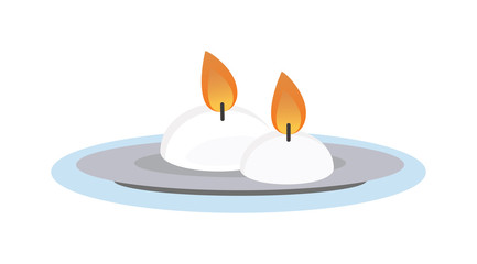 Burning wax candle in a stand flat vector illustration