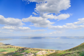 Fototapeta na wymiar a view of the Sea of Galilee from Mount Arbel