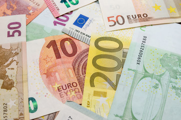 euro banknotes stacked by value