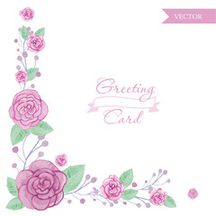 Fototapeta na wymiar Watercolor flower roses greeting card. Vector illustration