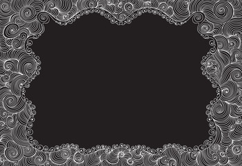 Beautiful abstract decorative vector frame with curling lines drawn on grey chalkboard