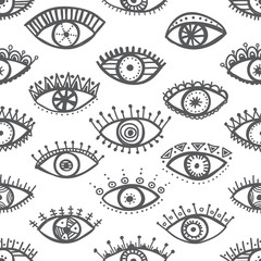 Hand drawn indian ethnic tribal eyes fashion trendy seamless pat