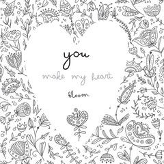 Vector floral card You make my heart bloom