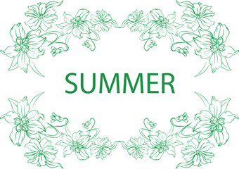 Decorative frame of summer flower and leaves.