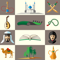 Arabic, middle east flat vector icons