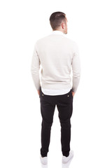 Fototapeta premium Young casual man from back, isolated on white background