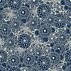 Dark blue flowers. Vector seamless pattern.